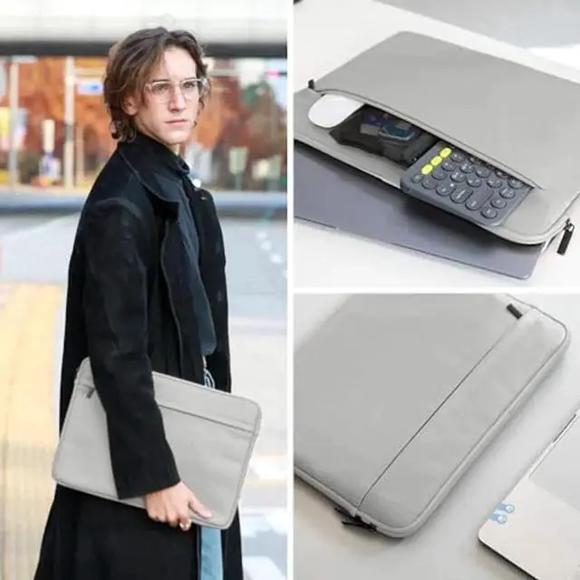 Alt view image 4 of 5 - STNINE Laptop Sleeve Leather Case Compatible with MacBook Pro 17, Chromebook 17, Slim Protective Computer Cover for Laptops