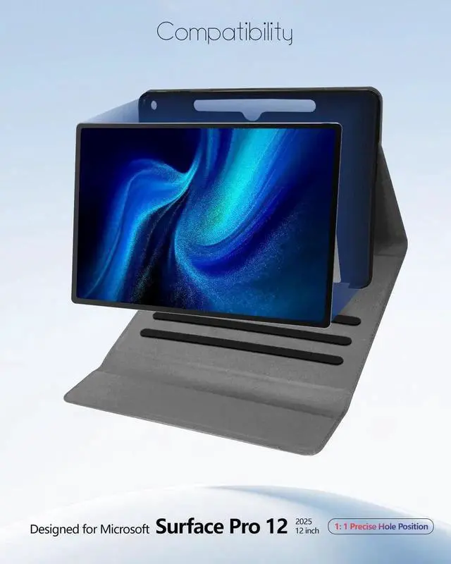 Alt view image 5 of 5 - SSS·GRGB Case fit Microsoft Surface Pro 12-Inch 1st Edition 2025, Multiple Angle Viewing Portfolio Business Cover with Stylus Holder & Pocket, Compatible with Type Cover Keyboard (Black)