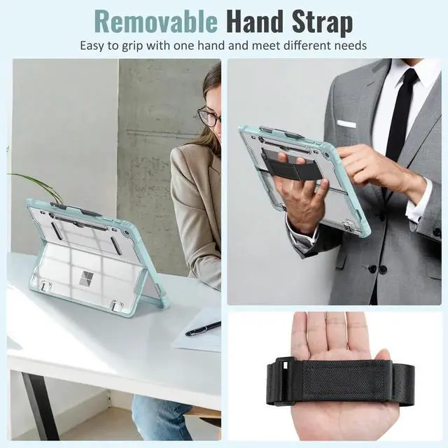 Alt view image 2 of 5 - TiMOVO Case for Microsoft Surface Pro 12 Inch 2025 with Pen Holder, Rugged Clear Back Protective Cover with Removable Hand Strap, Compatible with Type Cover Keyboard, Soft Cyan