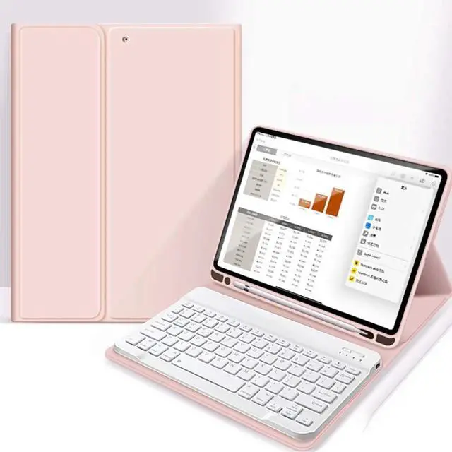 Main image of aoub Case for iPad 9th/8th/7th Generation 10.2 inch, Stand Folio Detachable Wireless Bluetooth Keyboard Cover Soft TPU Back Case with Pencil Holder for iPad 10.2 2021/2020/2019, Baby Pink
