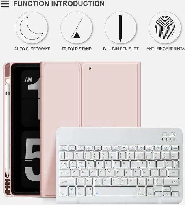 Alt view image 4 of 5 - aoub Case for iPad 9th/8th/7th Generation 10.2 inch, Stand Folio Detachable Wireless Bluetooth Keyboard Cover Soft TPU Back Case with Pencil Holder for iPad 10.2 2021/2020/2019, Baby Pink