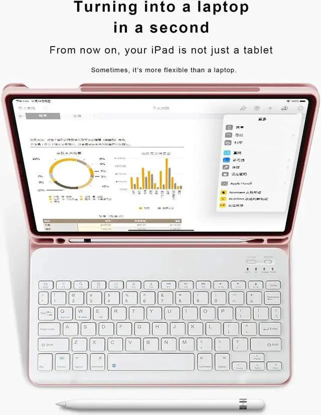 Alt view image 3 of 5 - aoub Case for iPad 9th/8th/7th Generation 10.2 inch, Stand Folio Detachable Wireless Bluetooth Keyboard Cover Soft TPU Back Case with Pencil Holder for iPad 10.2 2021/2020/2019, Baby Pink