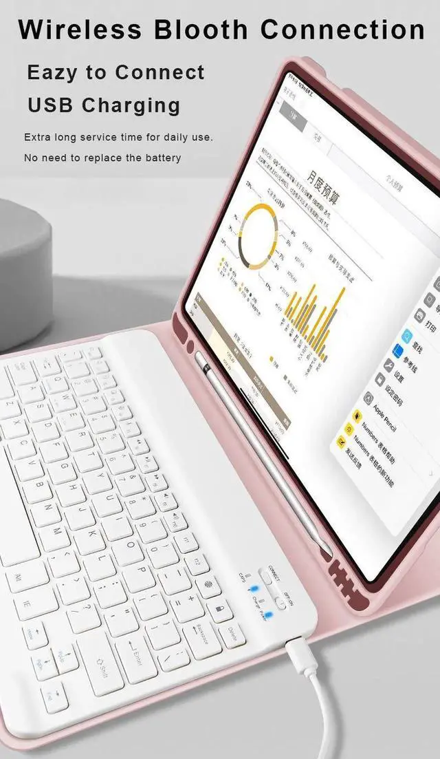 Alt view image 5 of 5 - aoub Case for iPad 9th/8th/7th Generation 10.2 inch, Stand Folio Detachable Wireless Bluetooth Keyboard Cover Soft TPU Back Case with Pencil Holder for iPad 10.2 2021/2020/2019, Baby Pink