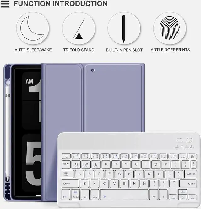 Alt view image 5 of 5 - aoub Case for iPad 6th/5th Generation 9.7 inch, iPad Air 2, iPad Air, Stand Folio Detachable Wireless Bluetooth Keyboard Cover Soft TPU Back Case with Pencil Holder for iPad 9.7, Purple