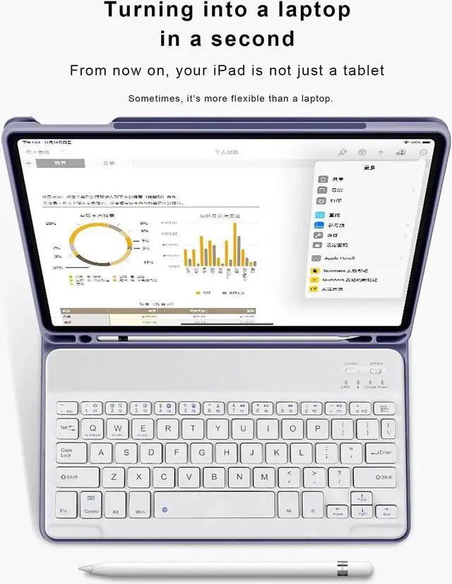 Alt view image 3 of 5 - aoub Case for iPad 6th/5th Generation 9.7 inch, iPad Air 2, iPad Air, Stand Folio Detachable Wireless Bluetooth Keyboard Cover Soft TPU Back Case with Pencil Holder for iPad 9.7, Purple