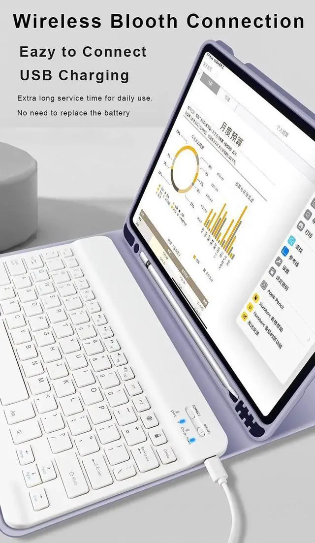 Alt view image 4 of 5 - aoub Case for iPad 6th/5th Generation 9.7 inch, iPad Air 2, iPad Air, Stand Folio Detachable Wireless Bluetooth Keyboard Cover Soft TPU Back Case with Pencil Holder for iPad 9.7, Purple