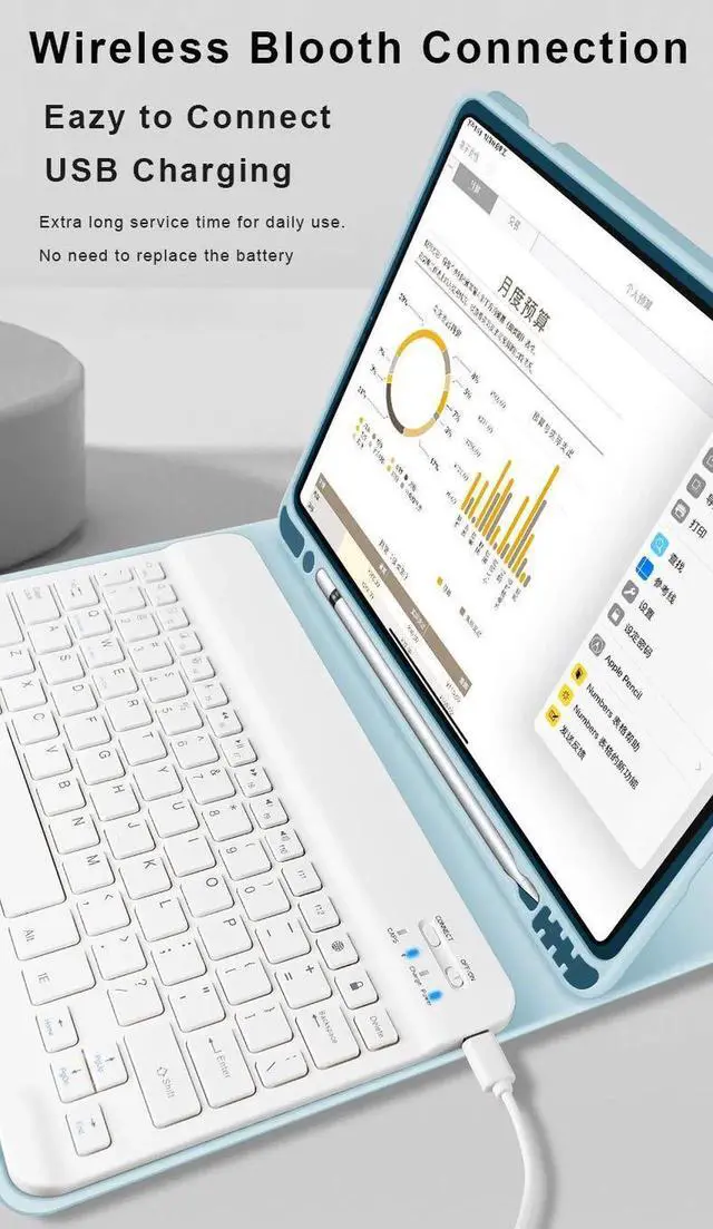 Alt view image 2 of 5 - aoub Case for iPad 6th/5th Generation 9.7 inch, iPad Air 2, iPad Air, Stand Folio Detachable Wireless Bluetooth Keyboard Cover Soft TPU Back Case with Pencil Holder for iPad 9.7, Sky Blue