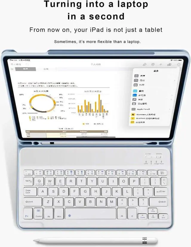 Alt view image 3 of 5 - aoub Case for iPad 6th/5th Generation 9.7 inch, iPad Air 2, iPad Air, Stand Folio Detachable Wireless Bluetooth Keyboard Cover Soft TPU Back Case with Pencil Holder for iPad 9.7, Sky Blue