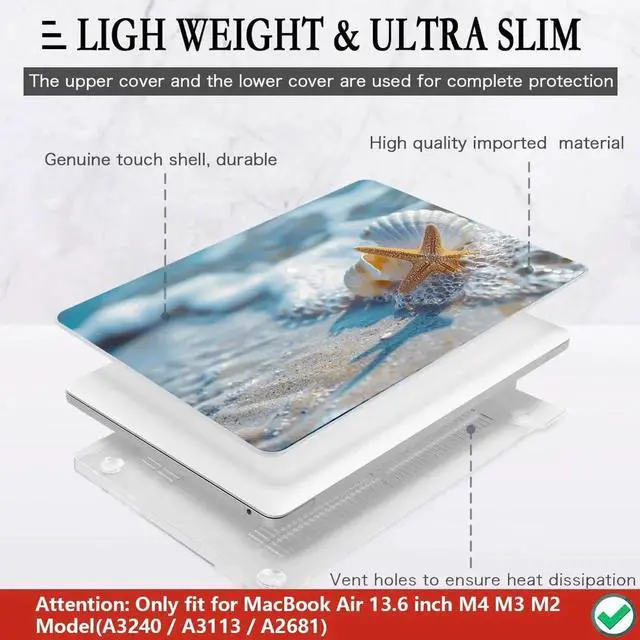 Alt view image 2 of 5 - CISSOOK Compatible with MacBook Air 13.6 inch Case 2025 2024 2022 Release M4 A3240 M3 A3113 M2 A2681, Plastic Hard Shell Protective Case with Keyboard Cover Screen Protector, Beach&Shell