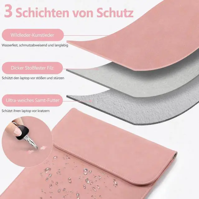 Alt view image 2 of 5 - HYZUO 13.3-14 Inch Laptop Sleeve for MacBook Pro 14 M5/M4/M3/M2/M1 Pro/Max 2026-2021, 13.3" MacBook Air/Pro, 13-13.8 Surface Laptop, HP Envy 13, Faux Suede Leather Case with Pouch, Pink