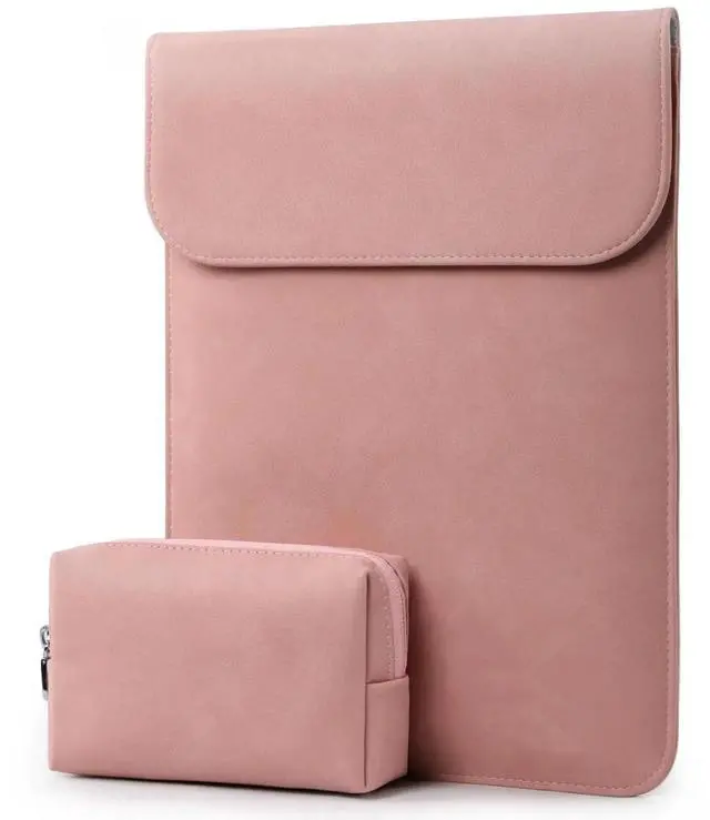 Main image of HYZUO 13.3-14 Inch Laptop Sleeve for MacBook Pro 14 M5/M4/M3/M2/M1 Pro/Max 2026-2021, 13.3" MacBook Air/Pro, 13-13.8 Surface Laptop, HP Envy 13, Faux Suede Leather Case with Pouch, Pink