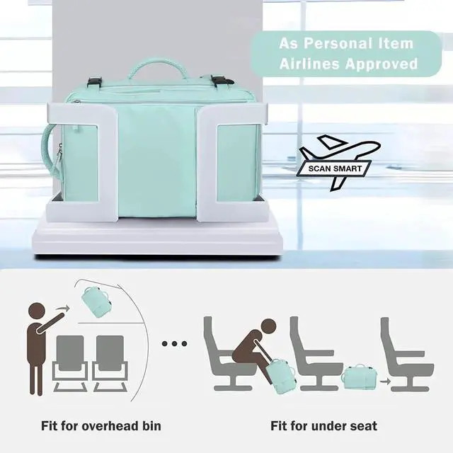 Alt view image 5 of 5 - Extra Large Travel Backpack (2 Pieces Pink & Mint Green) as Person Item Flight Approved, 40L Carry On Backpack, 17 Inch Laptop Backpack, Waterproof Backpack, Durable College Bookbag, Hiking Backpack