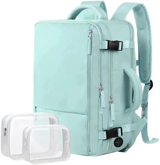 Alt view image 2 of 5 - Extra Large Travel Backpack (2 Pieces Pink & Mint Green) as Person Item Flight Approved, 40L Carry On Backpack, 17 Inch Laptop Backpack, Waterproof Backpack, Durable College Bookbag, Hiking Backpack