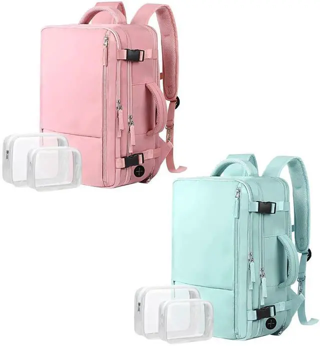 Main image of Extra Large Travel Backpack (2 Pieces Pink & Mint Green) as Person Item Flight Approved, 40L Carry On Backpack, 17 Inch Laptop Backpack, Waterproof Backpack, Durable College Bookbag, Hiking Backpack