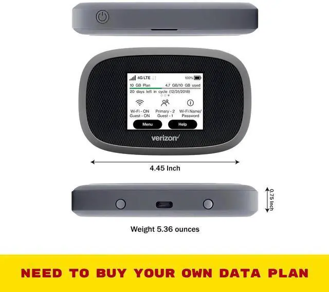 Alt view image 4 of 5 - Verizon Wireless Jetpack Inseego MiFi 8800L | Free VPN Mobile Hotspot for Travel | 4G Mobile Portable WiFi | Unlocked Globally | Near 5G Speed up to 1200 Mbps | EVDO-LINK Bundle - Verizon Sim Card