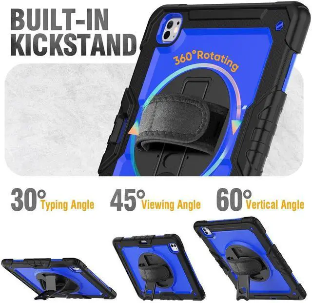 Alt view image 5 of 5 - HXCASEAC Case for Pro 13 Inch Case 2024 (M4), Shockproof Design with Pencil Holder/Screen Protector/Rotating Hand Strap, Protective Cover for Pro13 7th Gen (A2925, A2926, A3007) - Blue