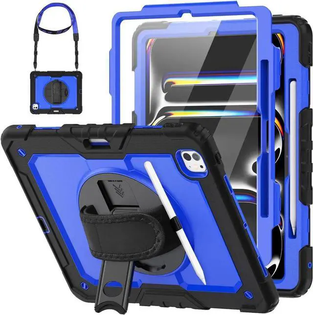 Main image of HXCASEAC Case for Pro 13 Inch Case 2024 (M4), Shockproof Design with Pencil Holder/Screen Protector/Rotating Hand Strap, Protective Cover for Pro13 7th Gen (A2925, A2926, A3007) - Blue