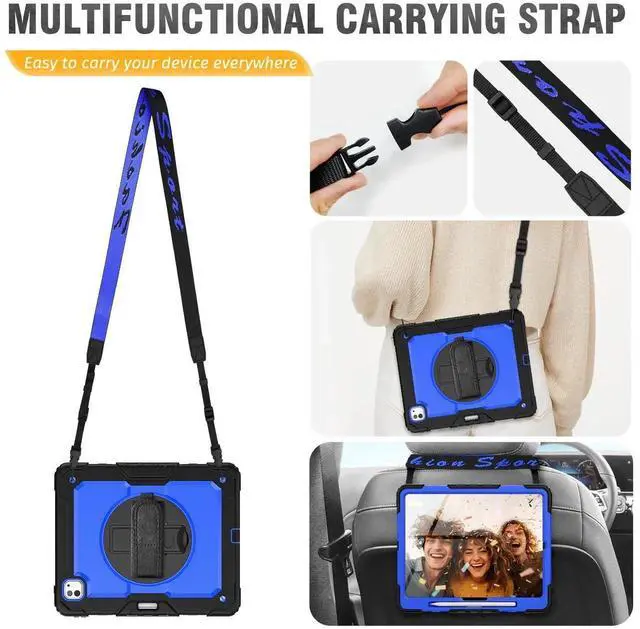 Alt view image 4 of 5 - HXCASEAC Case for Pro 13 Inch Case 2024 (M4), Shockproof Design with Pencil Holder/Screen Protector/Rotating Hand Strap, Protective Cover for Pro13 7th Gen (A2925, A2926, A3007) - Blue