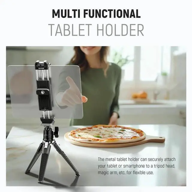 Alt view image 3 of 5 - NEEWER Tablet Metal Holder for iPad Tripod Mount Adapter with Cold Shoe, Arca Type Base, NATO Interface, 1/4" Screw for iPad mini Air Pro Surface Pro (7.9" to 12.9"), Universal Tablet Clamp, PA100