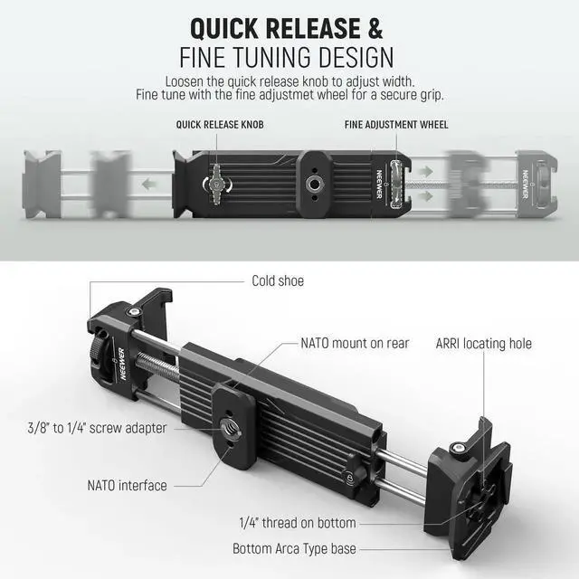 Alt view image 2 of 5 - NEEWER Tablet Metal Holder for iPad Tripod Mount Adapter with Cold Shoe, Arca Type Base, NATO Interface, 1/4" Screw for iPad mini Air Pro Surface Pro (7.9" to 12.9"), Universal Tablet Clamp, PA100