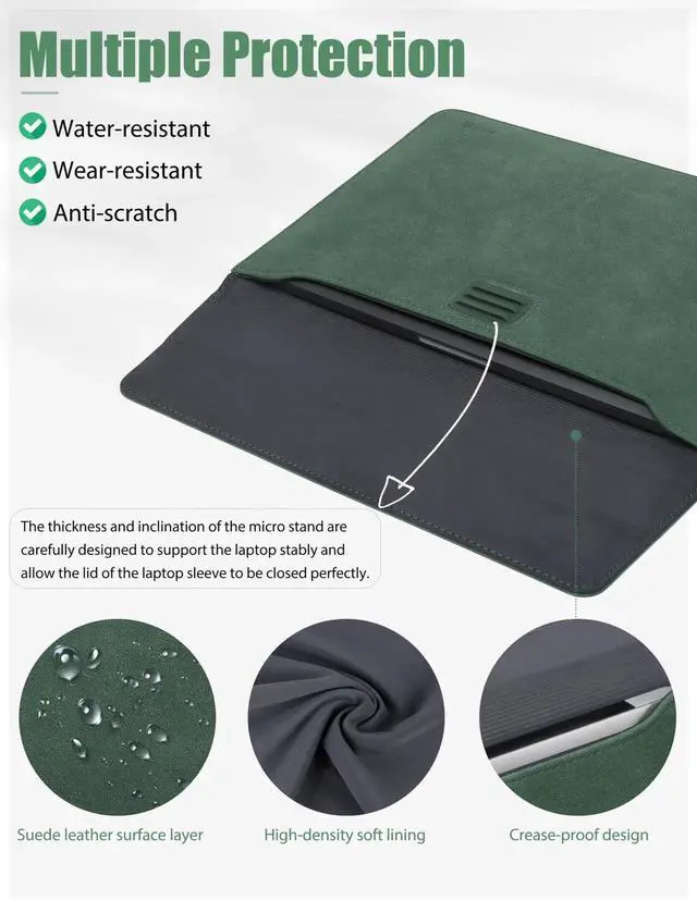 Alt view image 5 of 5 - HYZUO 15 Inch Laptop Sleeve with Adjustable Stand Feature for MacBook Air 15 M4 A3241 M3 A3114 M2 A2941 2025-2023, MacBook Pro 15, 15" Surface Laptop 7/6/5/4, with Carrying Pouch, Midnight Green