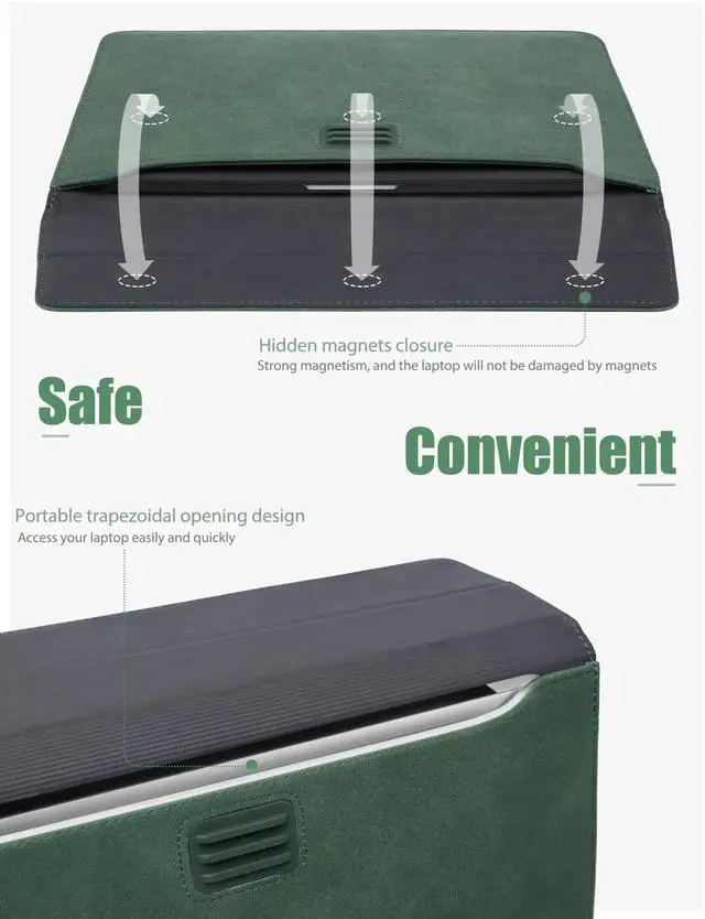 Alt view image 4 of 5 - HYZUO 15 Inch Laptop Sleeve with Adjustable Stand Feature for MacBook Air 15 M4 A3241 M3 A3114 M2 A2941 2025-2023, MacBook Pro 15, 15" Surface Laptop 7/6/5/4, with Carrying Pouch, Midnight Green