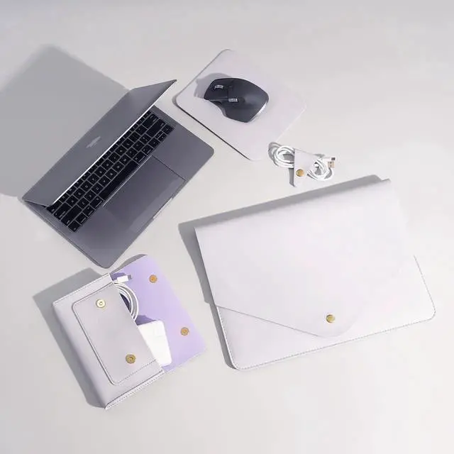 Alt view image 3 of 5 - Benfan PU Leather Laptop Sleeve Compatible with New 14 inch MacBook Pro A2992 A2779 A2442,Old MacBook Pro Air 13, Surface Laptop 5th Gen 13.5, Thinkpad X1 Carbon 14 Set of 4PCS Color Light Purple