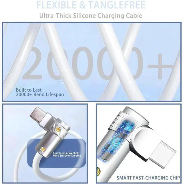 Alt view image 3 of 4 - chubbycable FlexElbow Pro - 90 Degree Design 240W Fast Charge Cable Ultra-Thick Silicone Right Angle USB C Cable Phone Tablets Charging Cord, Gray, Type-C to Type-C, 3.3FT