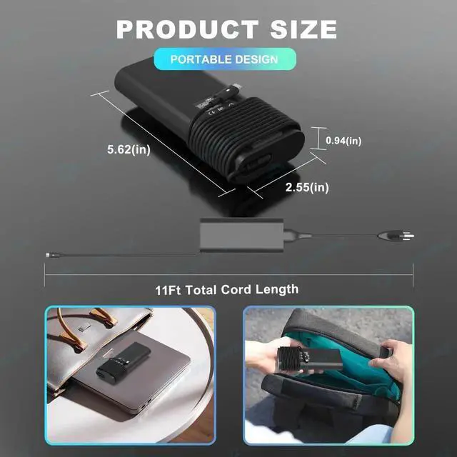 Alt view image 3 of 5 - 130W ETL USB Type C Laptop Charger Compatible with Dell XPS 15 17 9500 9510 9520 9530 9700 9710 9720 2in1,Precision 5550 5560 5530 5570 5470 5480 5760,Latitude 5431 5531 AC Adapter Computer Power Cord