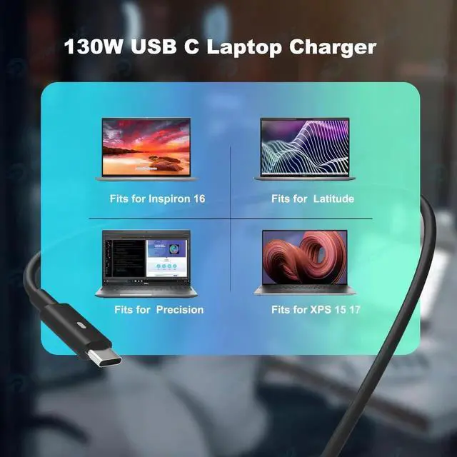 Alt view image 4 of 5 - 130W ETL USB Type C Laptop Charger Compatible with Dell XPS 15 17 9500 9510 9520 9530 9700 9710 9720 2in1,Precision 5550 5560 5530 5570 5470 5480 5760,Latitude 5431 5531 AC Adapter Computer Power Cord