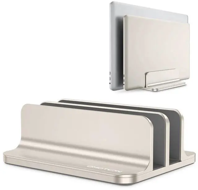 Main image of OMOTON [Updated Dock Version Vertical Laptop Stand, Double Desktop Stand Holder with Adjustable Dock (Up to 17.3 inch), Fits All MacBook/Surface/Samsung/HP/Dell/Chrome Book (Starlight)