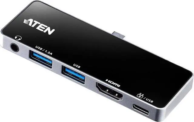 Main image of ATEN 5-in-1 USB-C Travel Dock w/Audio Port, 92W PD, 3840 x 2160 60Hz 30Hz, USB 3.2 Thunderbolt 3, HDMI, 3.5mm Mic, Headphone for Windows, Mac, iPad, Android Mobile, Laptop, Desktop UH3238