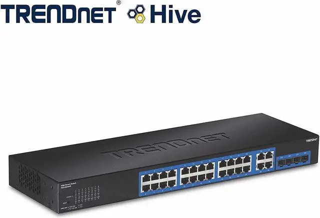 Alt view image 4 of 5 - TRENDnet 28-Port Gigabit Web Smart Switch, 24 x Gigabit Ports, 4 x Shared Gigabit Ports (RJ-45/SFP), VLAN, QoS, LACP, IPv6, 56Gbps Switching Capacity, Lifetime Protection, TEG-284WS,Black
