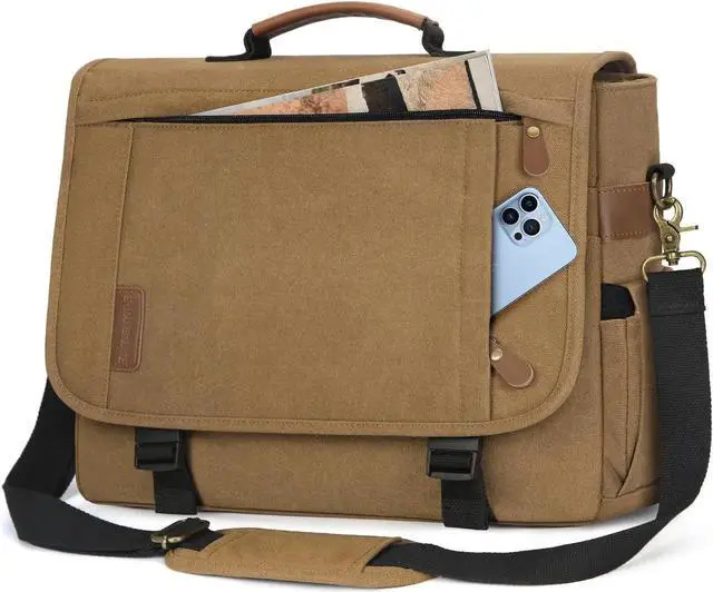 Main image of RAINSMORE Messenger Bag for Men 17-17.3 Inch Laptop Bag Water-resistant Canvas Computer Shoulder Bag Office Work Briefcase Large Casual Satchel Bags for Men Bookbag for College, Khaki