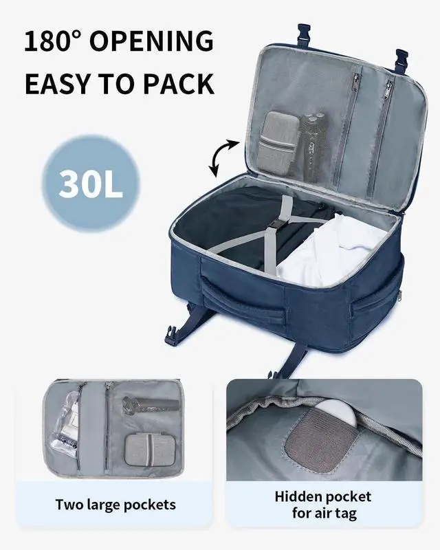 Alt view image 5 of 5 - ECOHUB Travel Backpack for Men, 18x14x8 Spirit Airlines Personal Item Bag with Clear Toiletry Bag, Laptop Carry on Backpack with USB Port, Airline Approved Under Seat 14 Pockets 30L, Blue