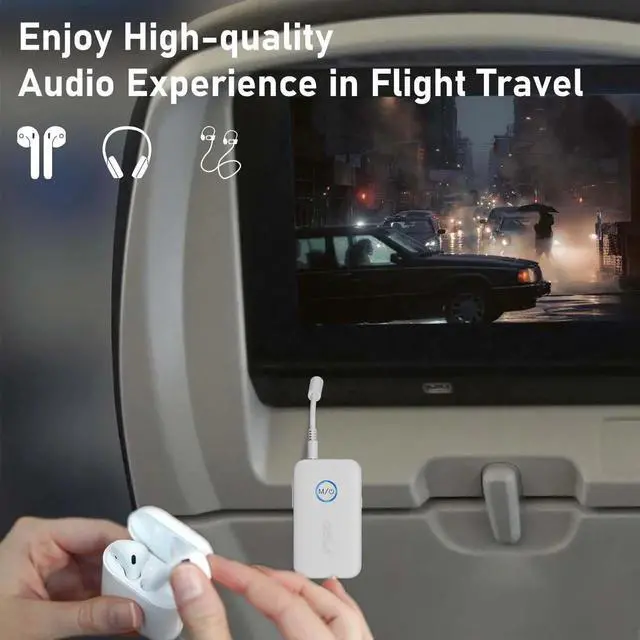 Alt view image 4 of 5 - YMOO Bluetooth 5.3 Transmitter Receiver for 2 Wireless Headphones/Speaker/Airplane, 3.5mm Jack AUX Bluetooth Audio Adapter, 22h Long Range AptX Low Latency for Smarphone/Tablet/PC/TV/Home Stereo