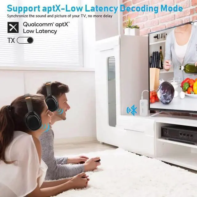 Alt view image 3 of 5 - YMOO Bluetooth 5.3 Transmitter Receiver for 2 Wireless Headphones/Speaker/Airplane, 3.5mm Jack AUX Bluetooth Audio Adapter, 22h Long Range AptX Low Latency for Smarphone/Tablet/PC/TV/Home Stereo