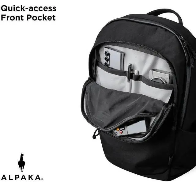 Alt view image 5 of 5 - ALPAKA Bravo Backpack 23L - Laptop Backpack Fits 16 Inch Computers, Water Bottle Holders, Fleece Lined Protection, Business Commuter Bag, Weatherproof Black Axoflux Material
