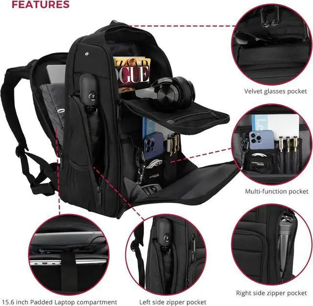 Alt view image 5 of 5 - Swissdigital Design Fits 15.6 inch Large Laptop Backpack for Men and Women, Computer Bag with USB Charging Port and Vibrating Massager for Business/Travel/Commute Daily, Black | SENSOR