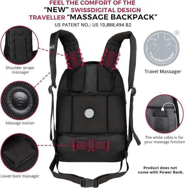 Alt view image 4 of 5 - Swissdigital Design Fits 15.6 inch Large Laptop Backpack for Men and Women, Computer Bag with USB Charging Port and Vibrating Massager for Business/Travel/Commute Daily, Black | SENSOR