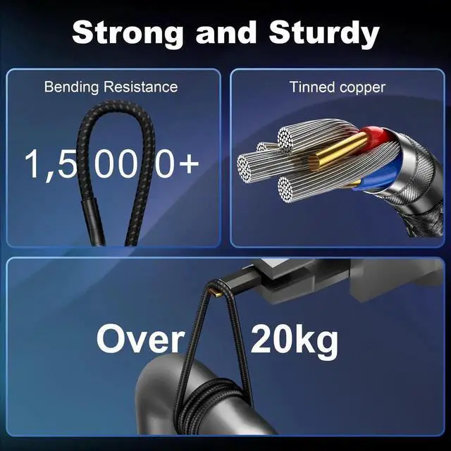 Alt view image 2 of 5 - ZIKNYDO Long USB C to USB C Cable 16FT, Supports Up to 20Gbps Data Transfer, 240W Charging, 8K@30Hz, 4K@60Hz /144Hz Video Output, USBC Display Cord for Monitor, Laptop, MacBook Pro, iPad Pro (5m)