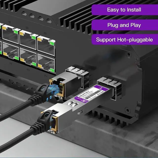 Alt view image 4 of 5 - 10GBASE-T SFP+ Transceiver, 1.25/2.5/5/10G SFP+ to RJ45, 10Gb Copper SFP+ to Ethernet Module for Cisco SFP-10G-T-S, Ubiquiti UniFi UF-RJ45-10G, Mikrotik, Meraki, Netgear, D-Link and More, 1 Pack