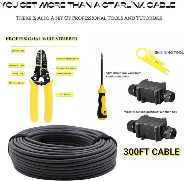 Alt view image 3 of 5 - Galeith Starlink Cable Extension & Repair Kit, with 300ft Cable, SPEEDS UP to 1200Mbps, Starlink Replacement Cable, Waterproof Gray, 24AWG Copper, Grey