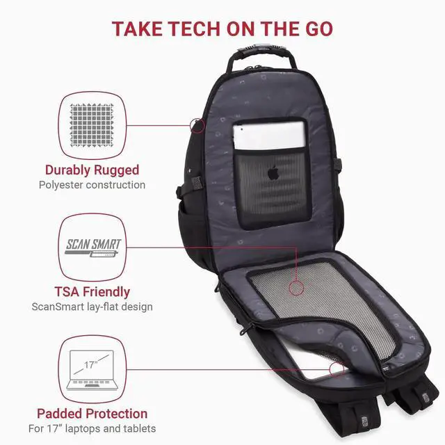Alt view image 5 of 5 - SwissGear 1900 Scansmart TSA 17 Laptop Backpack, Black/Black, 19-Inch