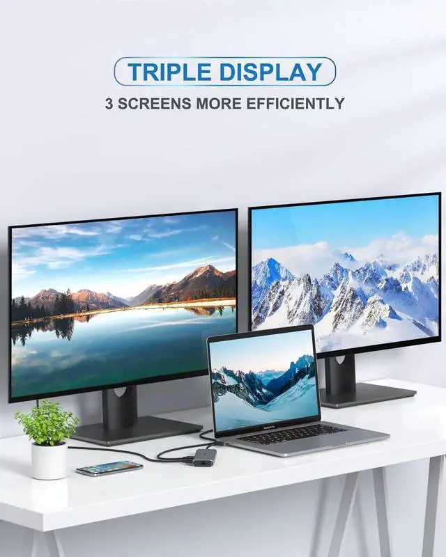 Alt view image 4 of 5 - MacBook Pro Docking Station Dual Monitor MacBook Pro HDMI Adapter,9 in 1 USB C Adapters for MacBook Pro Air Mac HDMI Dock Dongle Dual USB C to Dual HDMI Ethernet 3USB SD/TF100W PD