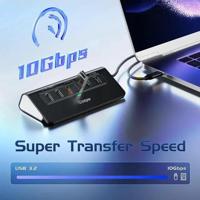Alt view image 2 of 5 - intpw USB C Hub Ethernet, 10Gbps Laptop Docking Station 10-in-1, 4K@60Hz HDMI, 3 USB C/A 3.2 Data, LAN, 2 USB A 2.0, PD 100W, SD/TF Ports, 3.28FT Powered USB Hub for Laptop, PC, iPhone 16/15, Mac