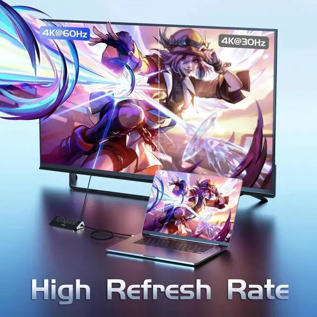 Alt view image 5 of 5 - intpw USB C Hub Ethernet, 10Gbps Laptop Docking Station 10-in-1, 4K@60Hz HDMI, 3 USB C/A 3.2 Data, LAN, 2 USB A 2.0, PD 100W, SD/TF Ports, 3.28FT Powered USB Hub for Laptop, PC, iPhone 16/15, Mac