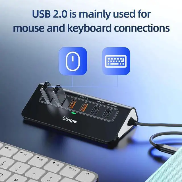 Alt view image 4 of 5 - intpw USB C Hub Ethernet, 10Gbps Laptop Docking Station 10-in-1, 4K@60Hz HDMI, 3 USB C/A 3.2 Data, LAN, 2 USB A 2.0, PD 100W, SD/TF Ports, 3.28FT Powered USB Hub for Laptop, PC, iPhone 16/15, Mac