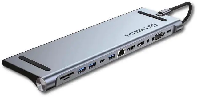 Main image of CJ TECH 100W USB C Docking Station - 12-in-1 Laptop Hub with Dual HDMI, 2.0 & 3.0 Ports, SD & TF Card Slots, Audio, Ethernet, VGA - Multiport Adapter USB C Hub for Laptop and Monitor