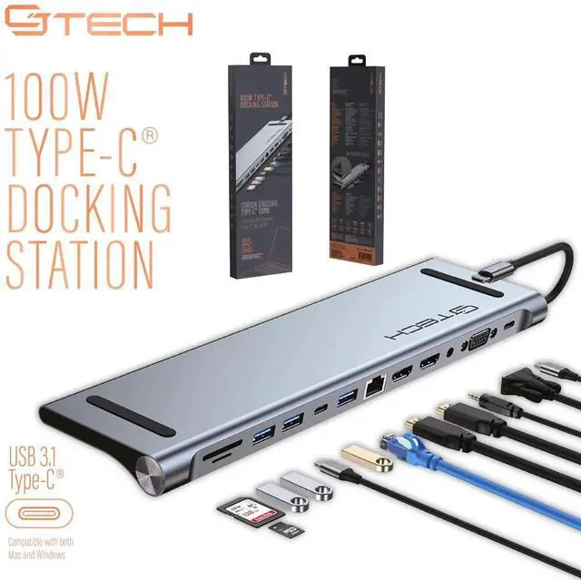 Alt view image 4 of 5 - CJ TECH 100W USB C Docking Station - 12-in-1 Laptop Hub with Dual HDMI, 2.0 & 3.0 Ports, SD & TF Card Slots, Audio, Ethernet, VGA - Multiport Adapter USB C Hub for Laptop and Monitor